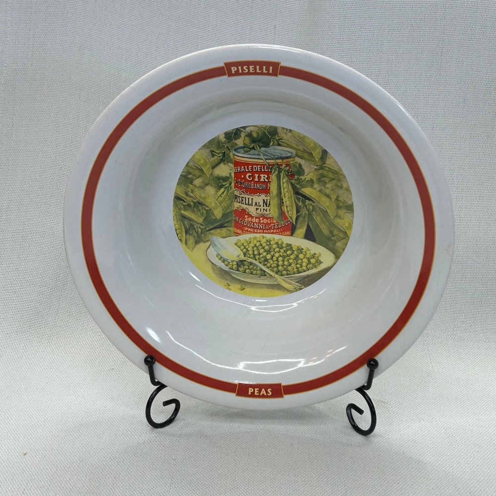 Pottery Barn Pasta Rustica Piselli Peas Bowl 10" White Red Ceramic Vintage Decor